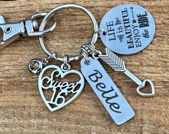 Sweet 16 gifts for girls, You are my sunshine, 16th birthday gift for daughter, 16th birthday personalized key chain, personalized gift