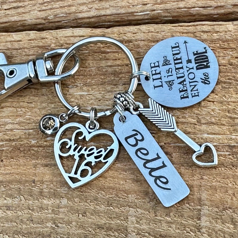 'Life Is Beautiful Enjoy The Ride' Sweet 16 Birthday Keychain - Stainless Steel, 1 Inch Pendant - View #6