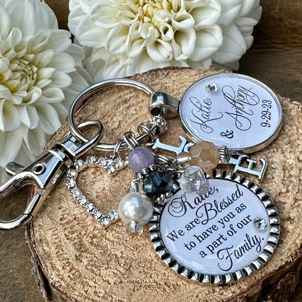 Daughter in law gift, Bridal bouquet charm, PERSONALIZED wedding, Daughter in law wedding gift, blessed to have you as a part of our family