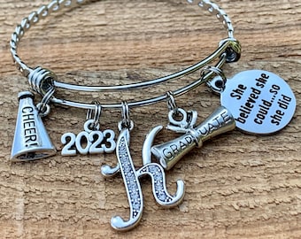 CHEERLEADING Gifts, CHEER, Graduation gift, She believed she could, Senior gifts, Senior 2023, Graduate, Class of 2023, INITIAL jewelry