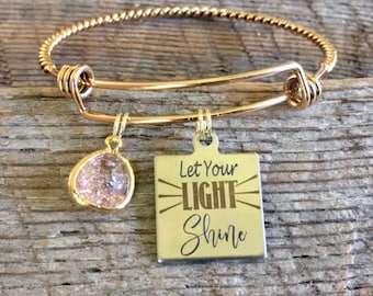 Let your light shine, be a light, gold bangle bracelet, Christian jewelry, Salt and light, Inspirational jewelry, be kind, mixed metal