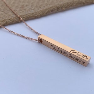 Daughter gift from mom, Daughter necklace, 4 sided bar, You are my sunshine necklace, Birthday gifts for her, personalized bar necklace