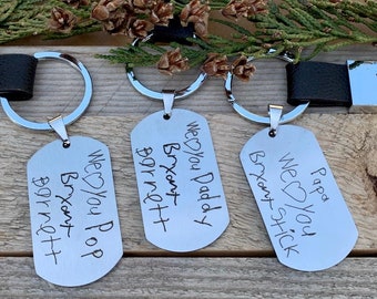 Handwritten key chain, Handwriting gift, I love you, laser engraved, dad gift, Son gift, actual handwriting, gift for him, kids drawing