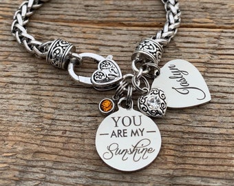 You are my sunshine, Sister gift, Mother's Day gift, Daughter gift from mom, Daughter bracelet, Sister Birthday, Big sister, charm bracelet