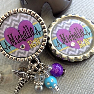 Stethoscope ID tag Personalized / ID badge reel set- Cardiac Nurse RN -  chevron, L&D, nicu nurse, doctor, medic, telemetry