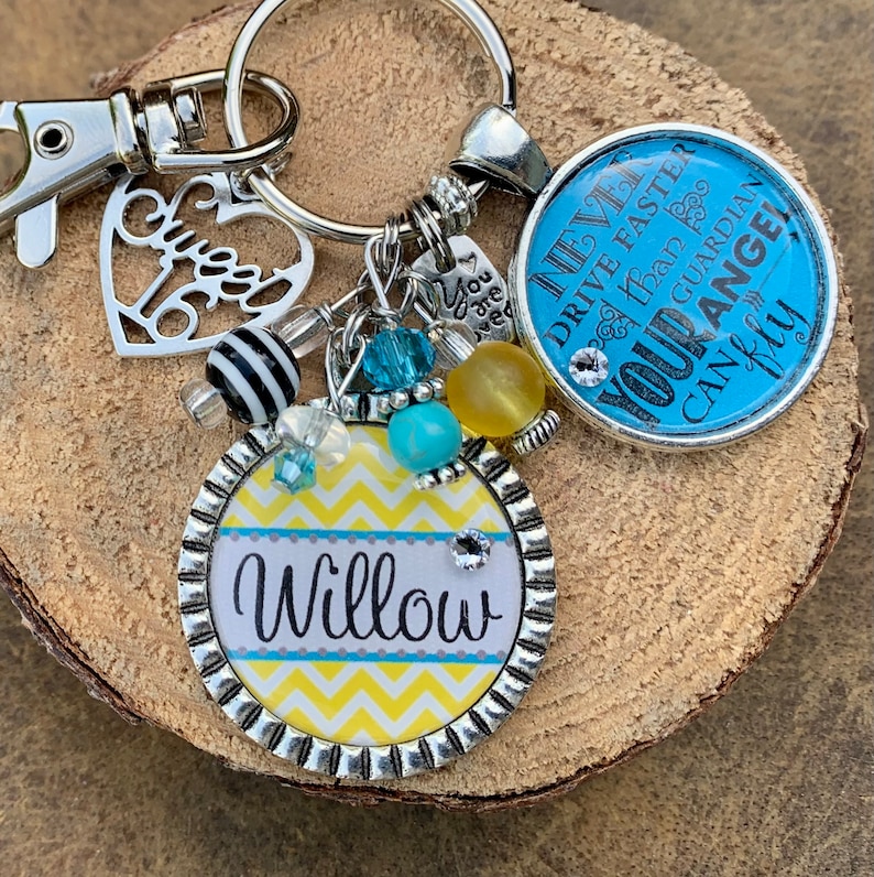 Sweet 16 key chain, Never drive faster than your guardian angel can fly, birthday quote, CHEVRON sweet 16 gift, daughter gift, niece gift image 3