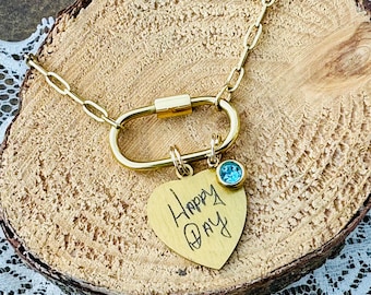Daughter gift, personalized bracelet, Valentine, Handwriting bracelet, girlfriend gift mom gift, carabiner clasp bracelet birthstone jewelry