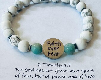 Inspirational gift, Faith over fear brqcelet, Gift for HER, Beaded Bracelet, inspirational bracelets for women, Bible verse, back to school