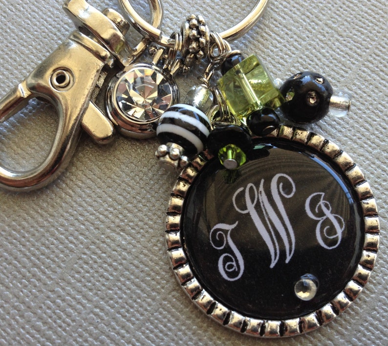 Monogram Keychain INITIAL Jewelry Rhinestone Charm Etsy