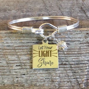 Let your light shine, be a light, bangle bracelet, Christian jewelry, Salt and light, Inspirational jewelry, gifts for her, mixed metals image 1