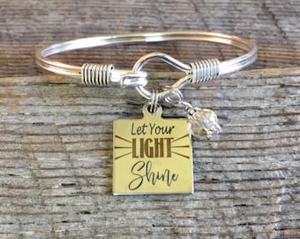 Let your light shine, be a light, bangle bracelet, Christian jewelry, Salt and light, Inspirational jewelry, gifts for her, mixed metals