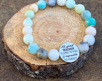 Bead Bracelet, Beaded bracelet, teacher gift, teacher appreciation, personalized gift, personalized bracelet, amazonite, daughter gift