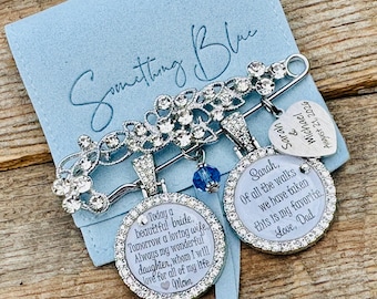 Personalized bridal bouquet charm, wedding bouquet charm, Something BLUE, wedding gift from parents, wedding keepsake, rhinestone pin