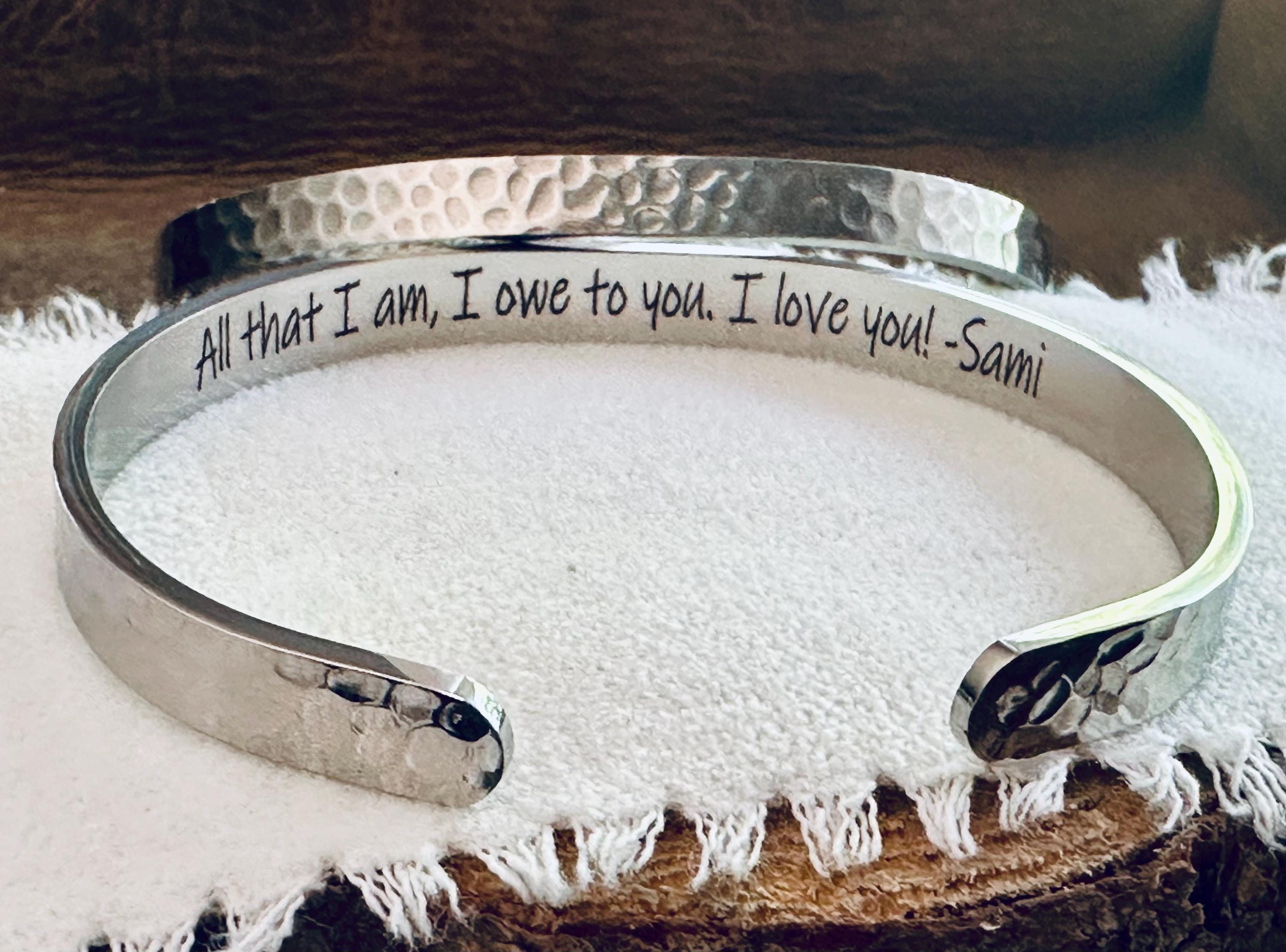 Mother of the bride gift, Mother of the groom gift, wedding bracelet, All that I am I owe to you, Bride gift, gift from groom to mom