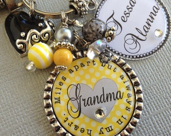 Grandma gift, Miles Apart Always in my Heart, Grandmother keychain PERSONALIZED Children's Name, Aunt gift, birthday gift long distance