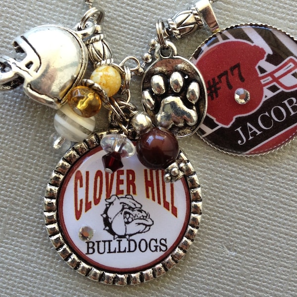 Football Mom, Football Necklace, Back To School, Personalized necklace, Team Colors, Helmet, School mascot, Baseball, bulldogs, jersey