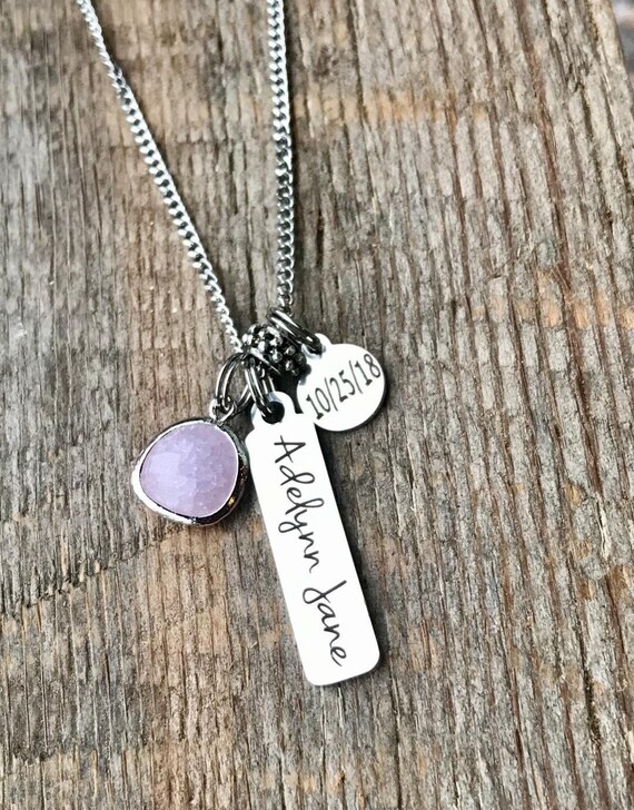 Etsy bar necklace engraved deals