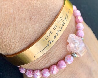 Gift for HER, personalized gift, friendship bracelet, Stacking bracelets, Beaded bracelet, bracelet SET, Live in the moment, Semiprecious