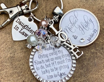 Future daughter in law gift, wedding bouquet charm, giving away my son is not an easy thing to do, Bridal bouquet charm, wedding gift bride