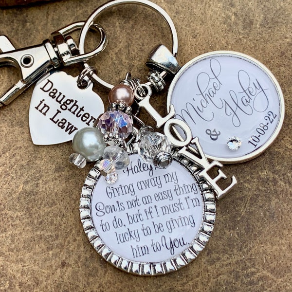 Future daughter in law gift, wedding bouquet charm, giving away my son is not an easy thing to do, Bridal bouquet charm, wedding gift bride