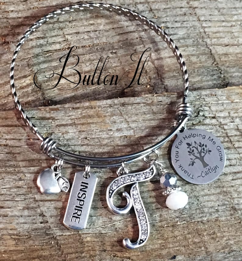 PERSONALIZED gift gifts for HER TEACHER Gift Bangle bracelet thank you for helping me grow personalized jewelry personalized jewelry