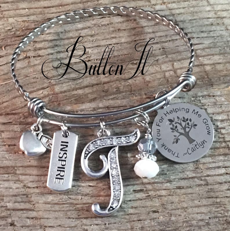 PERSONALIZED gift gifts for HER TEACHER Gift Bangle bracelet thank you for helping me grow personalized jewelry personalized jewelry