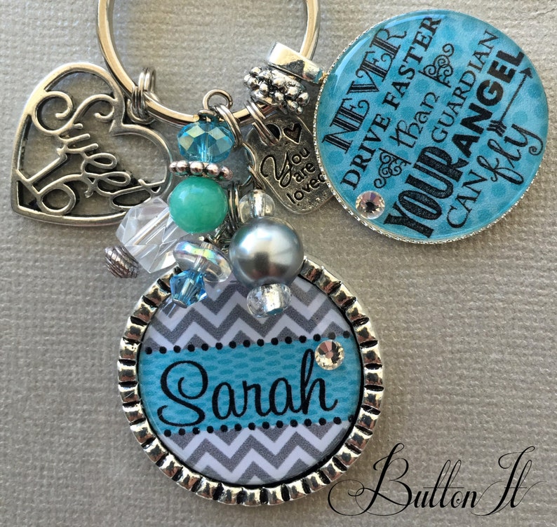 Sweet 16 key chain, Never drive faster than your guardian angel can fly, birthday quote, CHEVRON sweet 16 gift, daughter gift, niece gift image 6