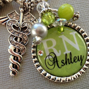 RN Personalized keychain rhinestone caduceus cna, Rn BSN, Cnor nurse graduate gift, medical profession, physical therapist, EMT charm key