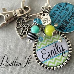 Sweet 16 key chain, Never drive faster than your guardian angel can fly, birthday quote, CHEVRON sweet 16 gift, daughter gift, niece gift image 5