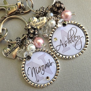 Bridesmaid Gift , Will you be my bridesmaid, Wedding Party gift, Thank you gift , blush pink, maid of honor, charm keychain, purse clip
