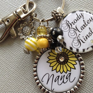 Personalized Keychain, Sunflower, Nana , Mom, Aunt Gift, Children's ...