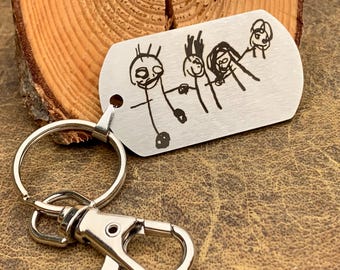 Father's Day, Anniversary Gift for him, Handwriting jewelry handwriting key chain Personalized, kids handwriting, actual handwriting