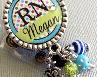 RN Personalized ID Badge Reel  NP Nurse gift, coworker gift, caduceus charm, nurse graduate, student nurse  medical office, teal lime green