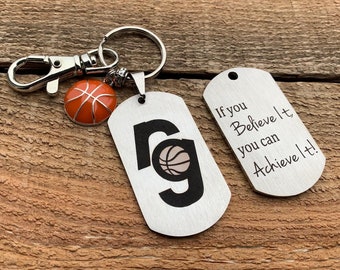 Coach gift, logo key chain, gift from team, gifts for him, Key chain personalized, believe you can achieve, end of season, basketball coach