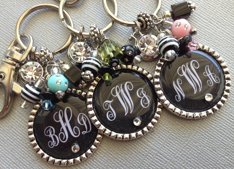 Monogram Keychain INITIAL Jewelry Rhinestone Charm Etsy