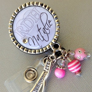 Registered Dental Hygienist, dental assistant, dentist ID Badge Reel, toothbrush, toothpaste- DDS, dental office, tooth, dental school