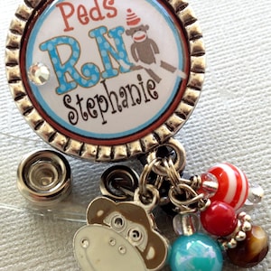 Personalized ID badge reel - RN, Nurse - sock monkey, pediatric nurse, pediatrician, children&#39;s hospital, L&D