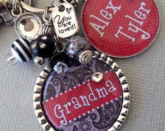 Grandma Keychain, Personalized Gift, Mother's day Gift, Children's Names Purse Clip, Nana, Grammi, Mom, Aunt, You are Loved, birthday gift