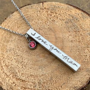 Gift for HER, Handwriting necklace, Gift for Mom, personalized necklace, handwritten, Mother Daughter gifts, birthstone, four sided necklace