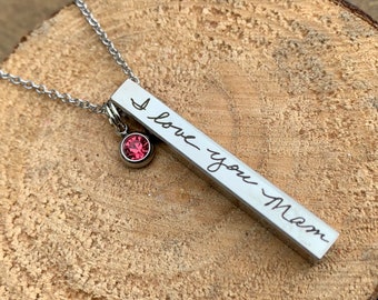 Handwriting necklace, handwritten, Mother's day gift, personalized necklace, four sided, bar necklace, Daughter necklace, personalized gift