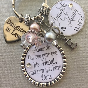 Future daughter in law gift, wedding bouquet charm, giving away my son is not an easy thing to do, Bridal bouquet charm, wedding gift bride image 7