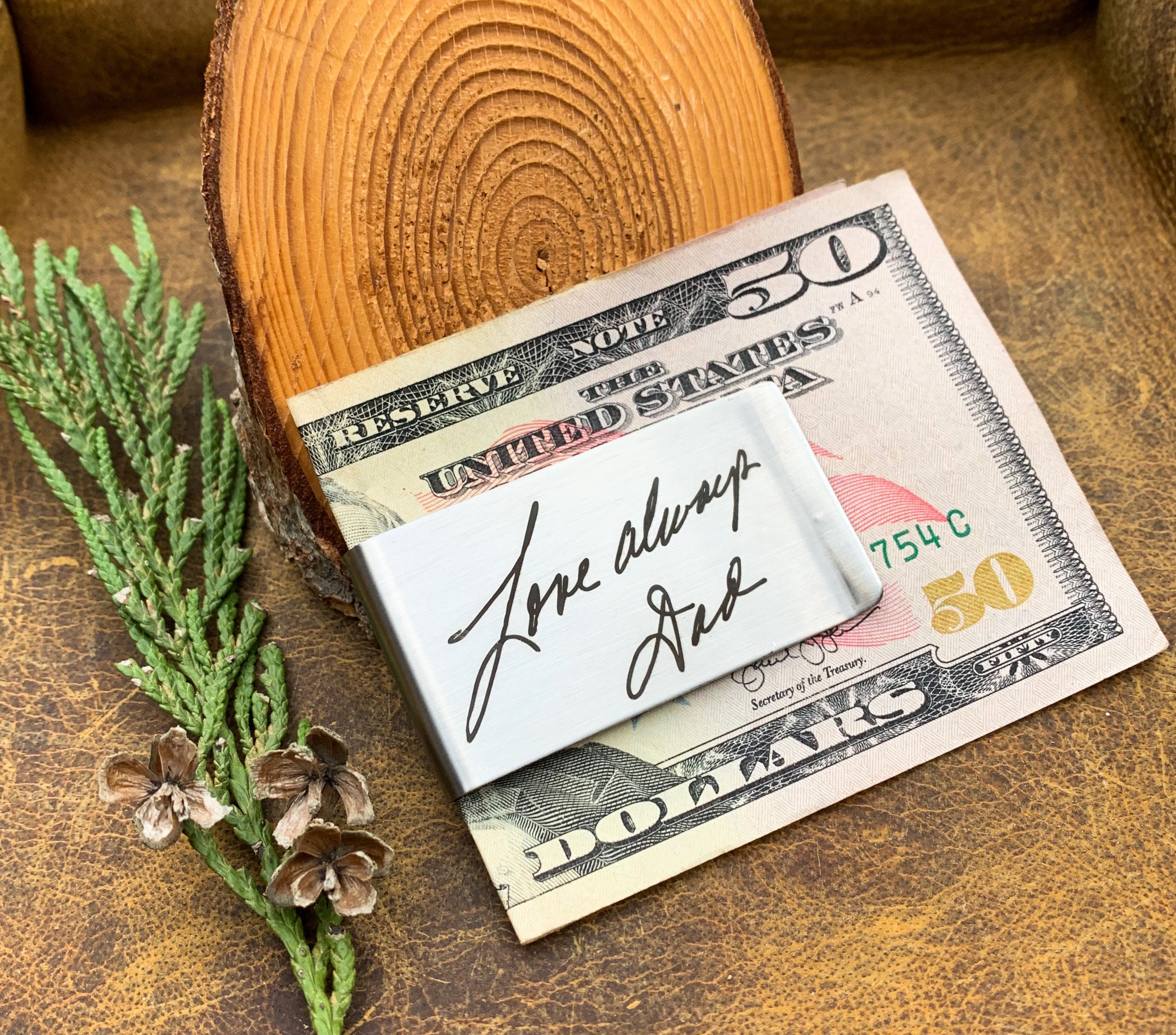 Personalized Money Clip | Grain + Oak Handwriting Front