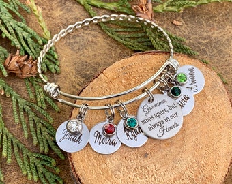 Grandma bracelet, grandma gift, personalized bracelet, Birthstone, Nana gift, grandchildren jewelry, children's names, long distance
