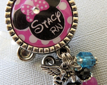 Carrete de insignia de identificación personalizado - Enfermera RN, Mouse Inspired, enfermera pediátrica, NP, técnico, consultorio médico, maestra, enfermera