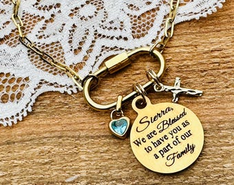 Daughter in law bracelet, Paper clip chain bracelet, carabiner clasp, charm bracelet, personalized bracelet, birthstone jewelry