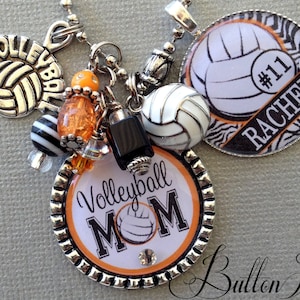 Volleyball Mom, Basketball Mom,  Baseball Mom, Personalized charm necklace, team, senior gift, charm key chain, jersey number Volleyball Mom