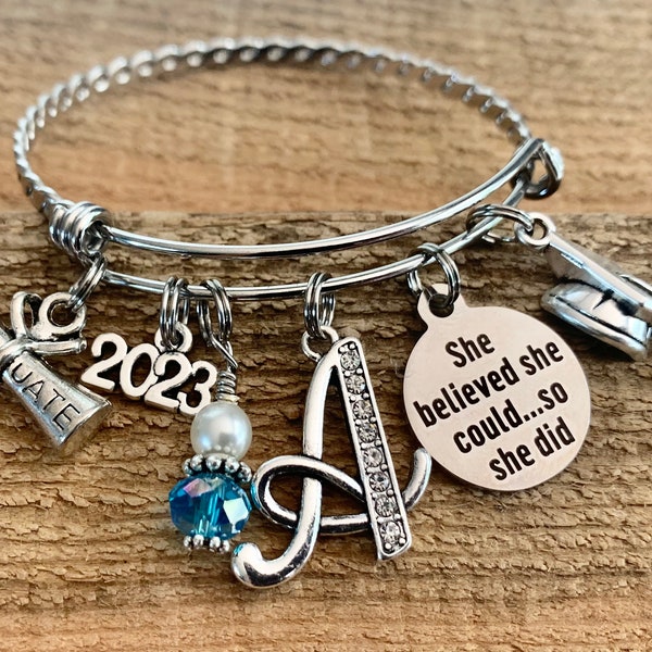 CLASS of 2024, GRADUATION gift, SENIOR 2024, Graduate bracelet, She believed she could so she did, Inspirational gifts, bangle bracelet