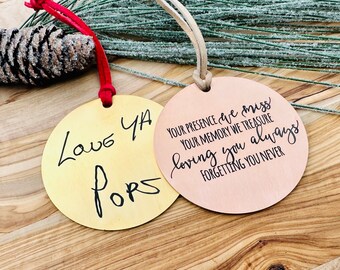 Christmas ornament, Christmas gift, handwritten, handwriting, ornaments personalized, remembrance, engraved ornament, family ornament