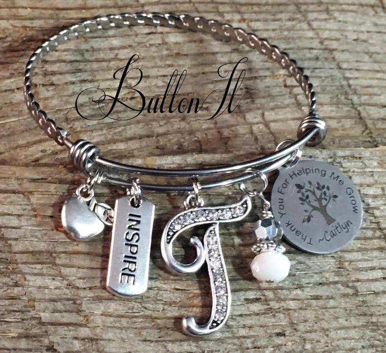PERSONALIZED gift gifts for HER TEACHER Gift Bangle bracelet thank you for helping me grow personalized jewelry personalized jewelry