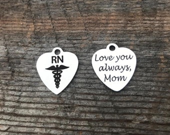 Engrave the BACK of a stainless steel charm on any BUTTONIT order- RN, nurse, Np, Pa, Pt, Cna, pharmacist, speech therapist, speech therapy